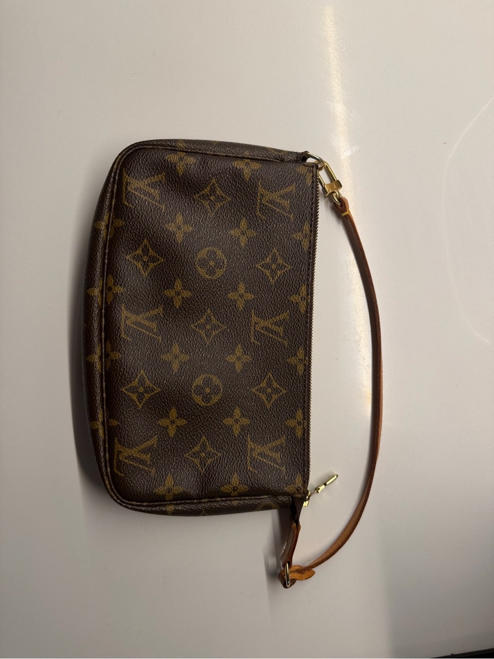 Louis Vuitton Brown & Gold Monogram Wristlet Strap Pochette